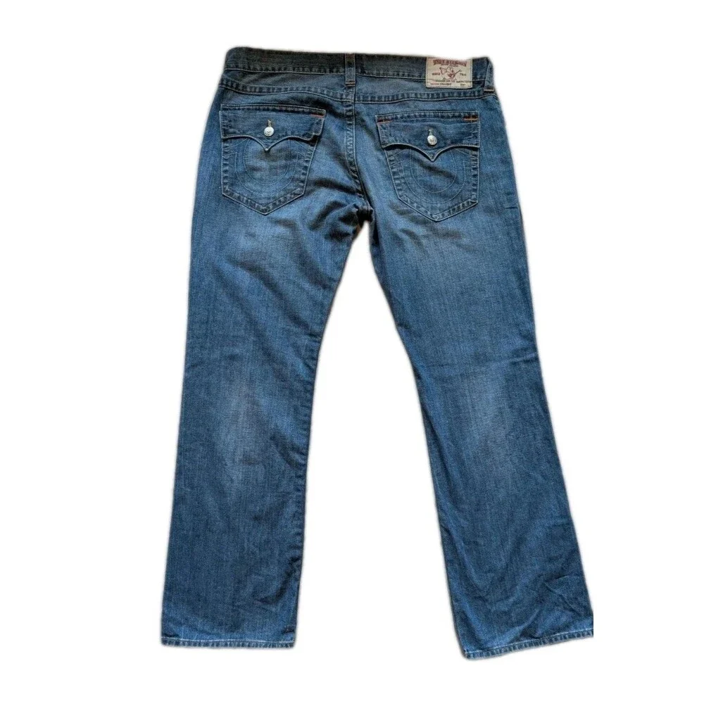 True Religion Men's Blue Jeans Size 40 (42x34) Straight Leg Cut Wide Cuff Denim